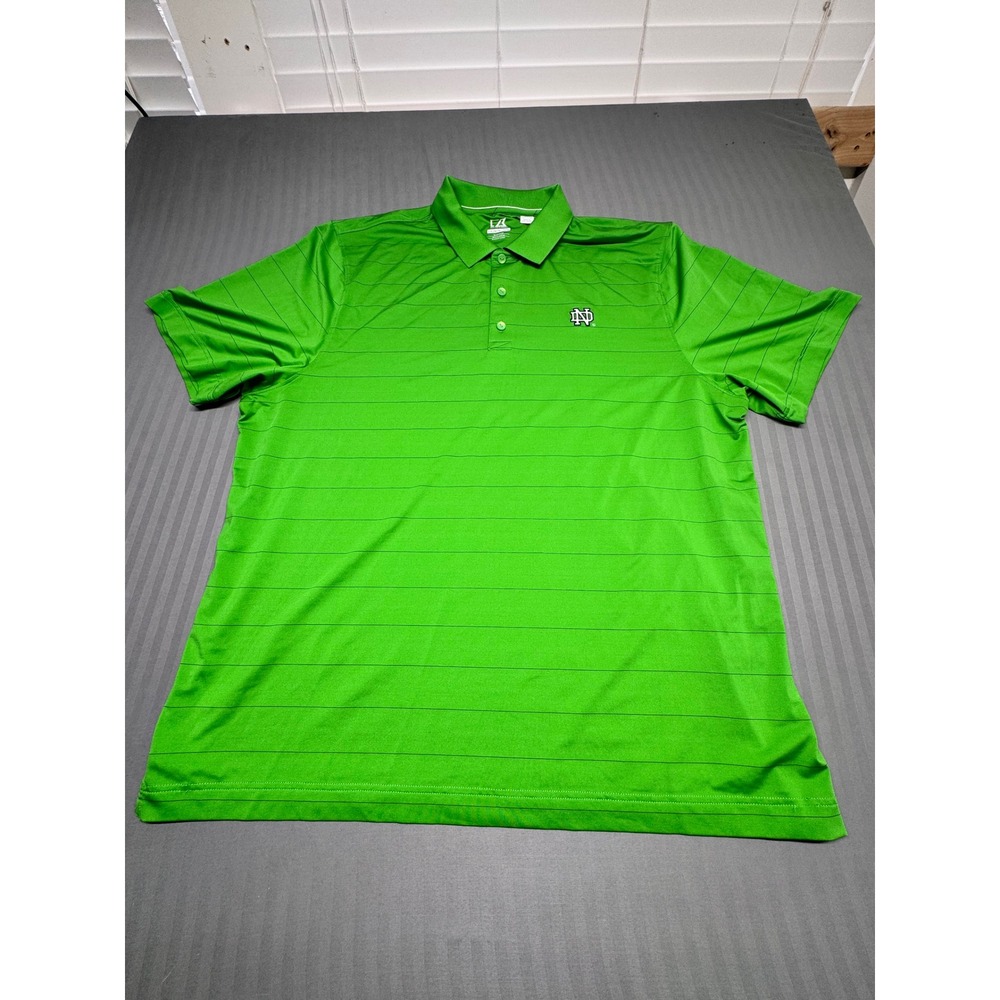 Cutter & Buck Notre Dame Fighting Irish Polo Shirt Mens XXL Green Striped Golf